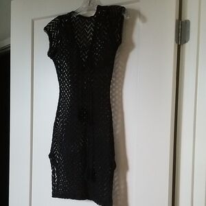 Black Crochet Sleeveless Mini Dress With Draw Strings Size XS